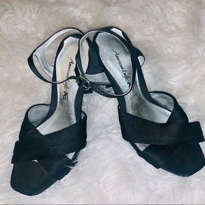 Black Satin American eagle 3 inch heels.